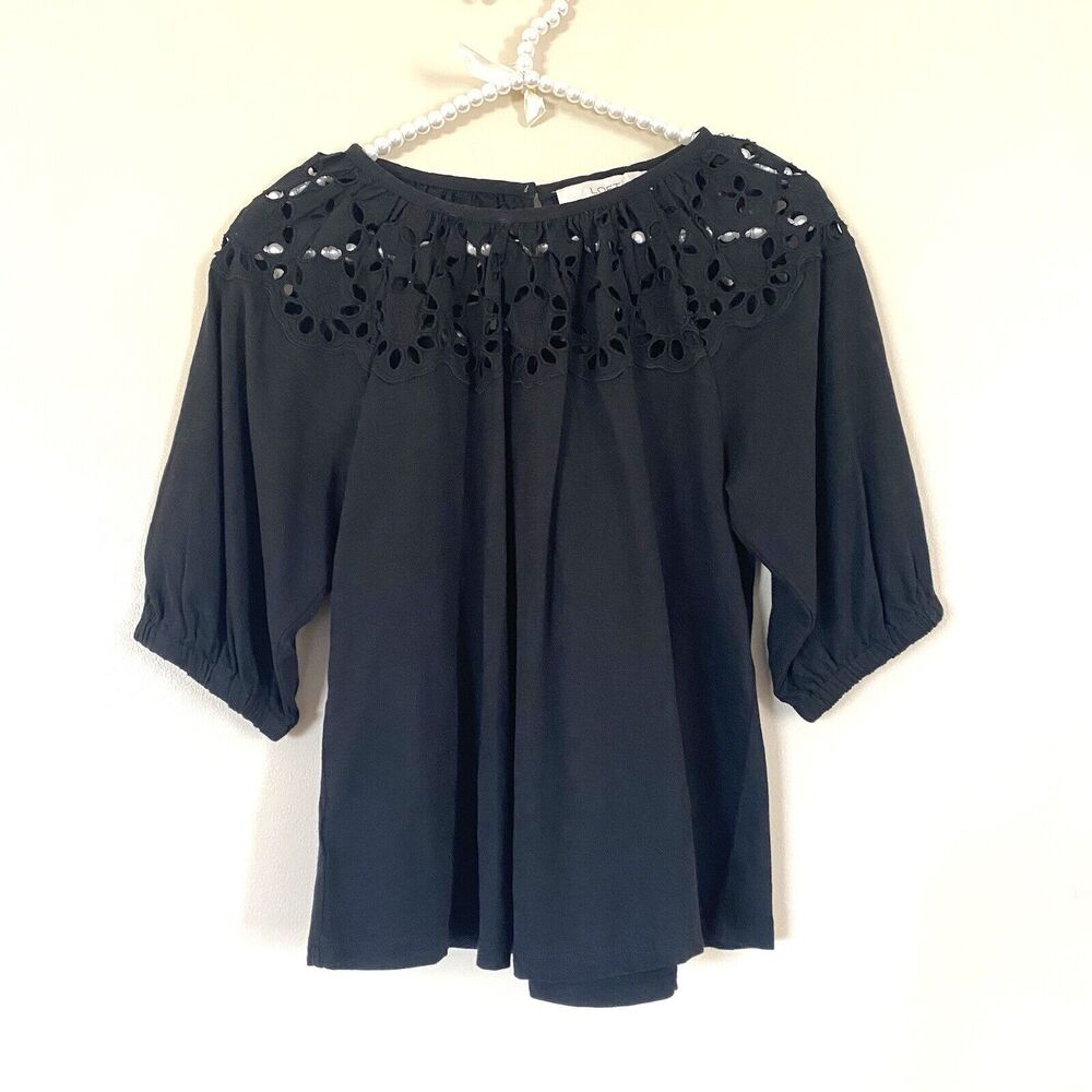 Loft Women’s Eyelet Upper Short Sleeve Casual Top Black Size XS